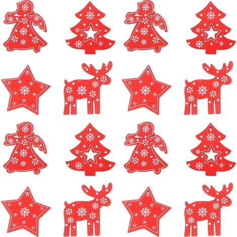 16 pièces de copeaux de bois décoratifs en forme de cerf, d'étoile et d'ange, à suspendre au sapin de Noël, avec ficelle (1/5)