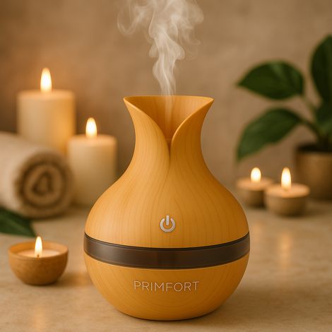 Humidificador de Aire Ultrasónico Primfort 300ml Aromaterapia con 4 Colores LED y Apagado Automático color madera clara Oferta exclusiva (1/4)