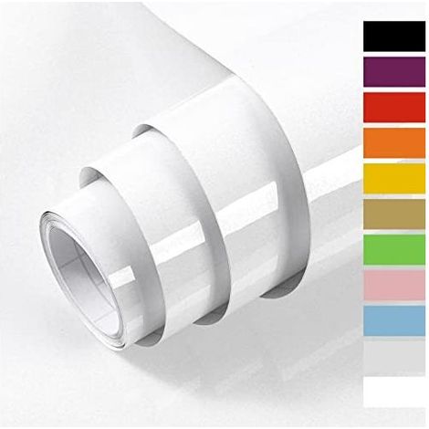 Papier Adhesif pour Meuble Blanc Brillant 40X1000cm, Papier Peint Adhesif, Imperméable Vinyle Autocollants Meubles Cuisine Murs Tables Salles de bain Armoires Comptoirs (1/5)