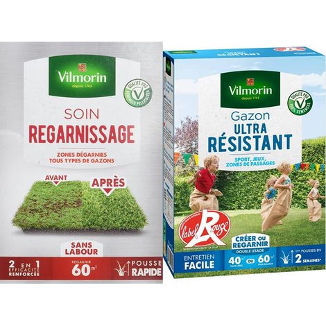 Soin Regarnissage Universel 2 en 1 Semences de gazon + Fortifiant naturel Rénovation facile des gazons abîmés Levée rapide 1 Kg Gazon Ultra Résistant Vert 1 kg (1/5)