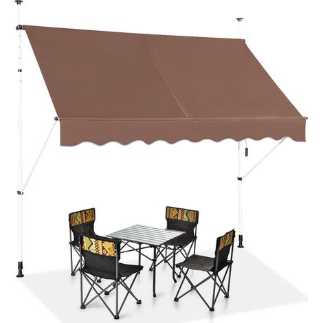 Store Banne Manuel Rétractable 2 x 1,25M avec Manivelle Hauteur Réglable 200-300CM, Auvent de Terrasse Tissu Oxford Imperméable & Anti UV (Marron) (1/5)