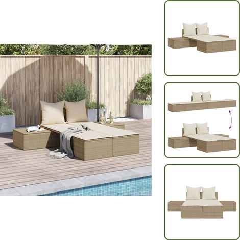 The Living Store Doppel-Sonnenliege mit Auflagen Beige Poly Rattan - Doppel Liege - Gartenliege - Sonnenliege - Outdoor Liege - Relax Liege (1/5)