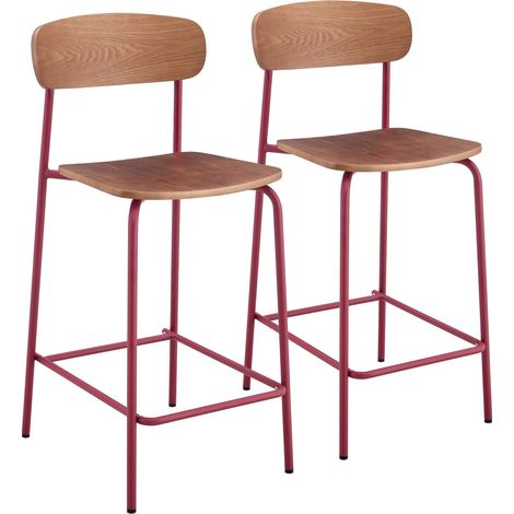 Lot de 2 chaises hautes en métal et bois bordeaux (1/5)