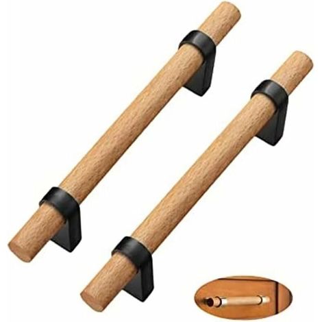 royaluxe - 2 Pièces Cabinet en Bois Massif Poignée Boutons De Meuble en Forme d'arc en Bois Poignee de Meuble Cuisine Bois Poignée en T pour Armoires,Tiroirs (hole distance 96mm,Black) (1/5)