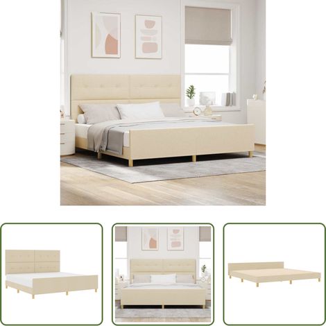 Stoffbett - Bettgestell mit Kopfteil Creme 200 x 200 cm Stoff (1/5)