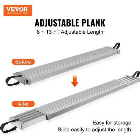 Planche d'échafaudage télescopique en aluminium, 2,44-3,96 m, planche de travail 317,5 mm largeur, 227 kg, planche d'extension avec… (1/5)