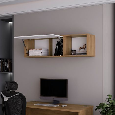 Tuhome Concept – Gabinete flotante Modoc con puerta corredera – Compartimento abierto – Fabricado en madera aglomerada MDP – Diseño funcional para espacios reducidos (1/3)