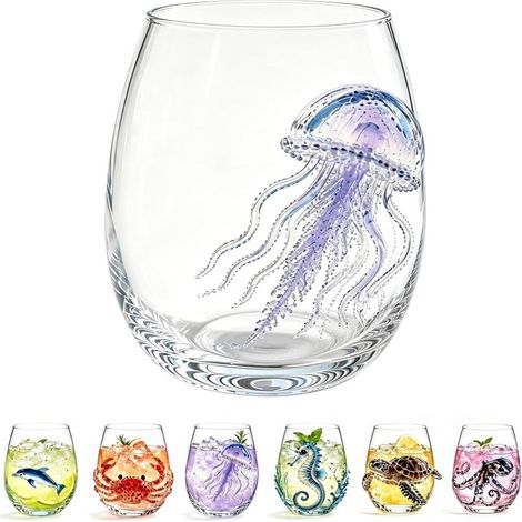 Beyamis verre à whisky artisanal en verre en forme d'œuf et d'animal, méduse (1/5)