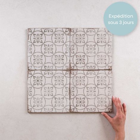 Carrelage effet carreaux de ciment 20x20cm – Grès cérame émaillé – Finition mat – Pour murs et sols – 0,52m² par boîte