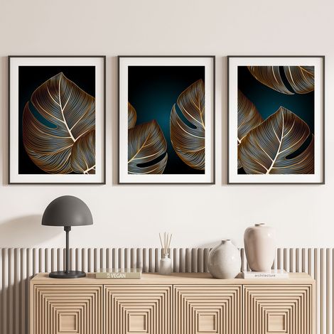 Lot de 3 Affiches / Posters Triptyque - Feuilles tropicales - 3 Affiches - 70x100 cm (Cadres non fournis) - Photo pleine page (1/5)