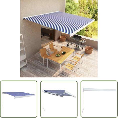 The Living Store Store à cassette manuel 400x300 cm Bleu et blanc - Stores Exterieurs - Stores Banniére - Parasol - Abri Solaire - Protection Solaire (1/5)