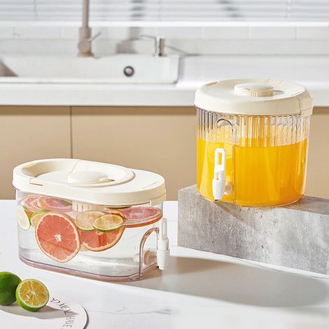 Carafe d'eau fraîche pour le camping d'été, thé glacé au citron, tisane, carafe d'eau fraîche avec robinet, saveur crémeuse, carafe d'eau froide pour réfrigérateur, forme ovale (1/5)