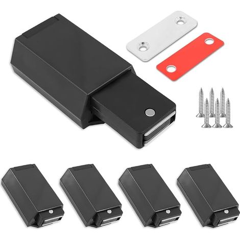 Chiusura a pressione resistente, confezione da 5 pezzi, serratura magnetica nera a pressione, ferramenta di chiusura a pressione a scomparsa per armadi, cassetti, guardaroba e ante della cucina. (1/5)