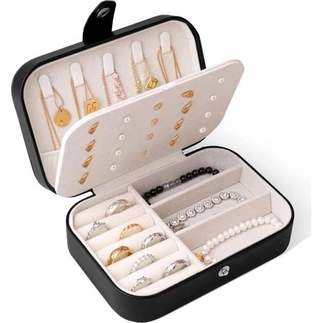 Portagioie da viaggio, piccolo e portatile, organizer per gioielli, per donne e ragazze, può contenere gioielli più grandi come anelli, orecchini, collane e bracciali. (1/5)
