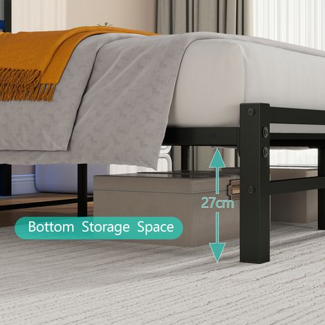 Cadre de lit 140x200 cm avec tête de lit, structure en métal avec station de charge USB, éclairage LED intégré, support en acier renforcé, rangement sous le lit, sans sommier requis, silencieux, monta (1/5)