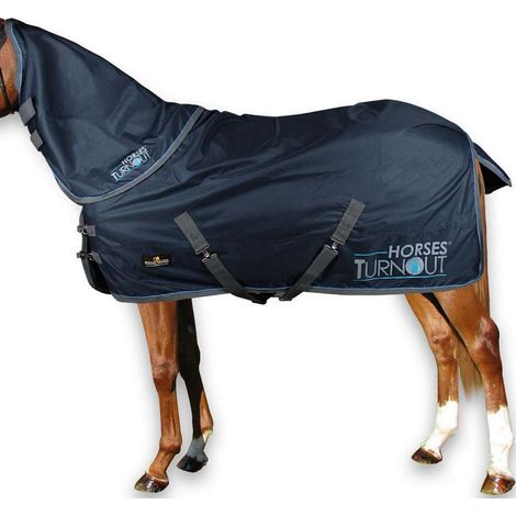 128 cm, Blu: Coperta impermeabile da paddock con cappuccio senza imbottitura e tessuto esterno 600 denari Turnout