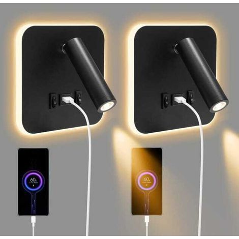 (2 pièces) Applique murale LED intérieure, veilleuse avec interrupteur, applique murale rotative 360°, lampe de lecture 3000K (1/5)