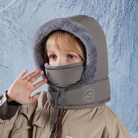 ABYSSE-Cagoule thermique d'hiver (1 pièce) pour enfants de 4 à 10 ans, masque multifonctionnel en polaire pour le ski et le vélo, ajustable et coupe-vent, avec cache-cou intégré, gris foncé. (1/2)
