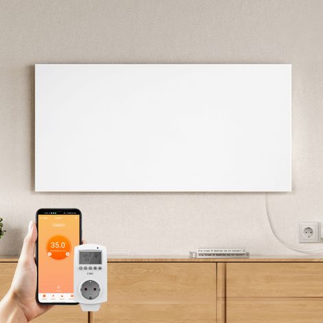 EMKE Radiateur Infrarouge 1200W, Panneau Chauffant Mural 119,5x59,5cm avec Thermostat WiFi Connecté, Sans Cadre, Blanc