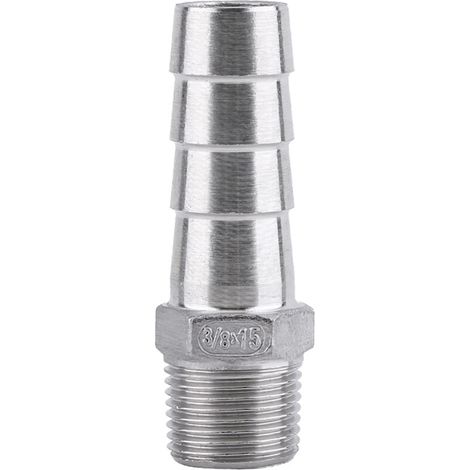 Raccord de Tuyau de Filetage Mâle Raccord de Queue de Tuyau de Barb BSP Acier Inoxydable SS304 (3/8"x15mm) (1/3)