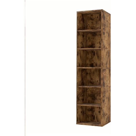 Levede Slim Bookcase Tall Bookshelf 6 Tier Adjustable Shelf Living Room Walnut (1/5)