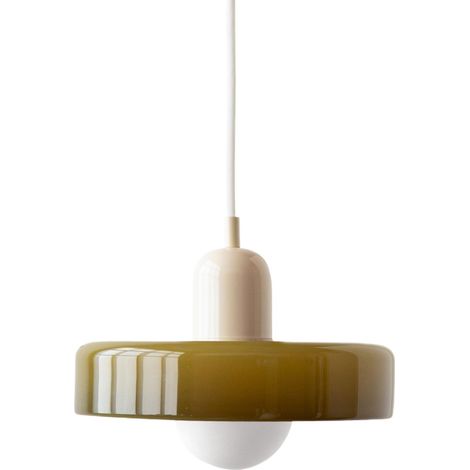 Suspension en verre style mid century vintage douille E27 lampe suspendue nordique pour cuisine salle à manger et chambre couleur ambré et beige (1/4)