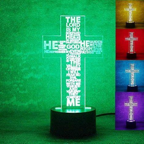 Lampe de nuit Shen 3D en forme de croix de Jésus, avec illusion d'optique, 7 couleurs changeantes, interrupteur tactile, base plate en acrylique et câble USB. (1/5)