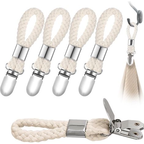 Juego de 6 pinzas para toallas, pinzas metálicas para toallas, anillos portátiles de algodón tejido, 4,5 x 0,9 pulgadas, beige (1/5)