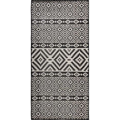 Tapis d'extérieur à tissage plat en polypropylène motif rayures noires 80x150 cm - PANGIVO (1/5)