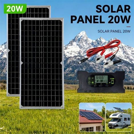 Kit de Deux Panneaux Solaires 12 V de 30 W, Résistant à L'Eau (IP65), pour une Utilisation Intérieure et Extérieure. Système (1/5)