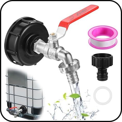 Robinet Cuve 1000l Robinet de Vidange pour Réservoir IBC Adaptateur de Réservoir en Alliage S60x6 Ibc Raccord Accessoire pour Cuve IBC avec Adaptateur pour Robinets de jardin Baril Pluie (3/4") (1/5)