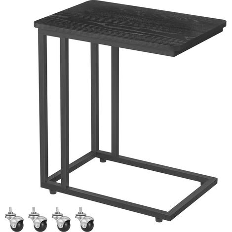 Table d’Appoint, Bout de Canapé, Table Mobile, avec Cadre en Acier et Roulettes, Montage Facile, Style Moderne, pour Salon, Chambre, Balcon, Noir Boisé