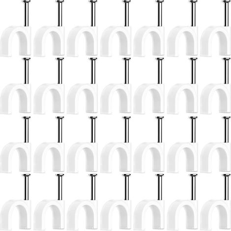 100 Pièces Cavalier Cable Electrique,Fixation Cable Electrique,Attache Fil Electrique,Attache Cable Mural,Clips de Cable,avec Clou en Acier,pour Fixation de Câble,Blanc (4mm) (1/5)