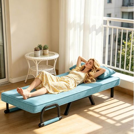 Sillón cama individual 3 en 1, respaldo ajustable en 5 posiciones, azul DESVIAE (1/5)