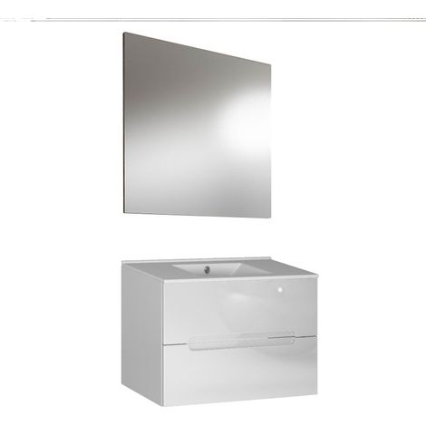 Kibath Mueble de baño con Lavabo, Espejo y Aplique LED VICTORIA 80x45 cm acabado BLANCO mate 2 cajones suspendido (1/5)