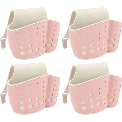 4er-Set Spülschwammhalter aus PP – 2-lagig – verstellbarer Riemen – mit Abtropffläche – für Küche/Bad – rosa