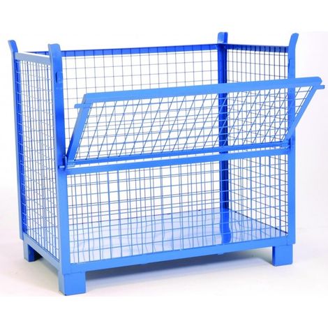 PROVOST - Conteneur grillagé 1/2 ridelle rabattable en acier bleu - Idéal pour transport et stockage