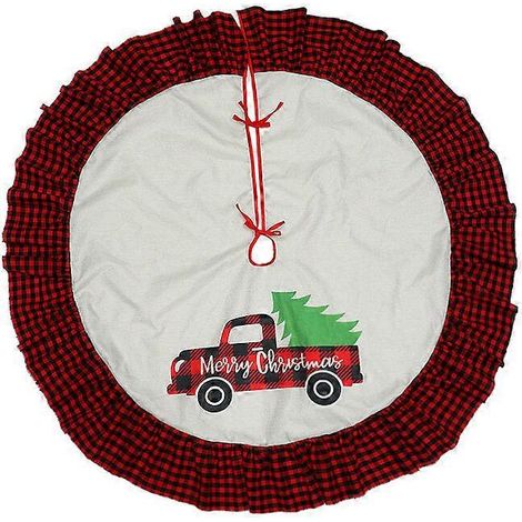 Kerstboomrok van 120 cm (48 inch) met rood-zwart geruit vrachtwagenpatroon voor de feestdagen. (1/2)