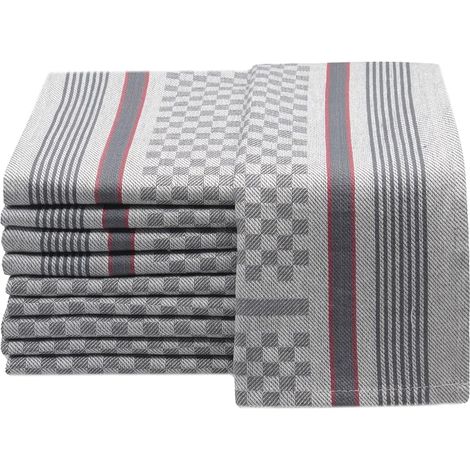 Cotton Kitchen Tea Towels, 45 x 90 cm, Grey White Checked (1/5)