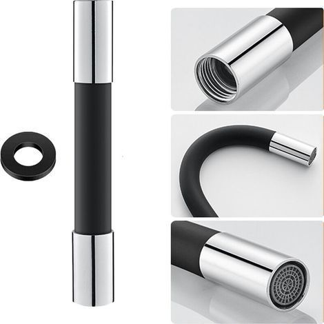 360° Faucet Sprayer Extension Hose Silicone Extension Pipe with Gasket, Black 20cm