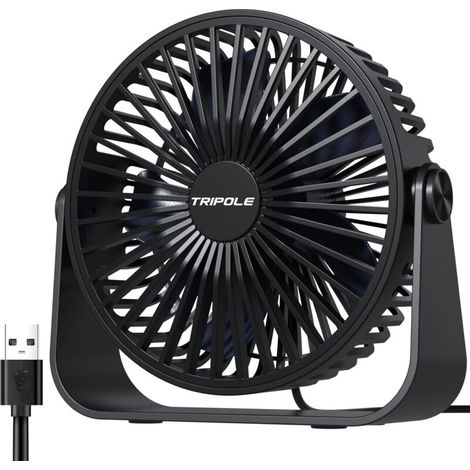 Ventilateur de bureau USB, 3 vitesses, orientable à 360°, silencieux, portable, idéal pour le bureau, la maison, la chambre, la voiture et le camping – Noir (1/3)