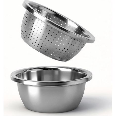Passoire de cuisine en acier inoxydable avec bol 22cm Passoire inox cuisine avec passoire en acier inoxydable spécial riz égouttoir pâtes bol inox pratique pour légumes salades riz pâtes (1/5)