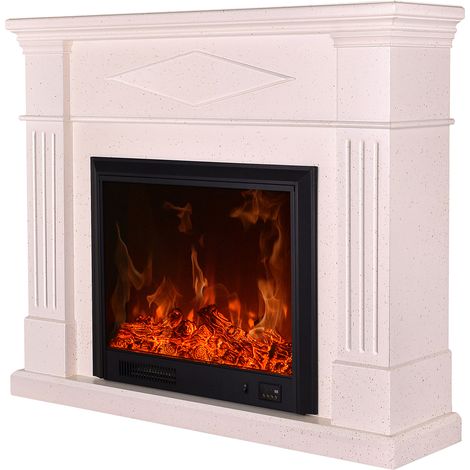Camino Elettrico da Pavimento 110x130x33 cm Effetto Fiamma 1500W Atena Panna (1/5)