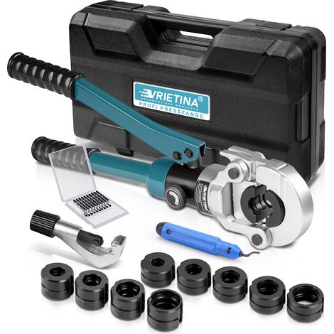 Professionnelle Pince à Sertir pour Tube Tuyau en Cuivre Acier Carbone / Inoxydable avec Contour en V + TH V12 V15 V18 V22 V28 et TH16 TH20 TH26 TH32 avec Coupe-Tuyau Manuelle, Bleu