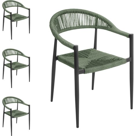 Set 4 Sedie per Bar e Giardino Impilabili in Alluminio Grigio e Verde (1/2)