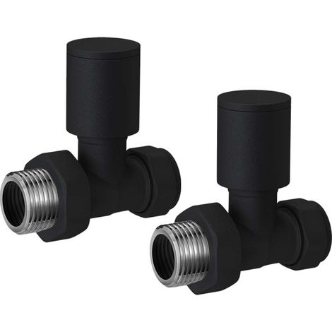 Matt Black Modern Straight Radiator Valves Rad Heated Towel Rail Pair 15mm 1/2