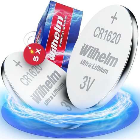 Lot de 5 piles bouton au lithium CR1620 CR 1620 3 V 70 mAh Ø 16 x 2 mm DL1620, 6620 (1/5)