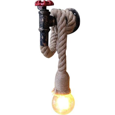Applique murale rétro en métal et corde de chanvre – E27 – 80 cm – Luminaire décoratif pour restaurant, café, bar (1/5)
