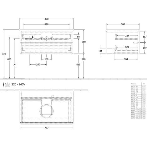 Villeroy & Boch L19150HL WTUS Antao L195 800x360x500 mm
