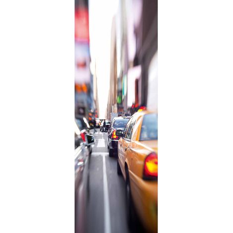 Papier peint panoramique new york coloré salle à manger | Tapisserie panoramique urbain animé | Papier peint panoramique chambre à motifs flou - 280 x 100 cm (1 pièce) (1/2)